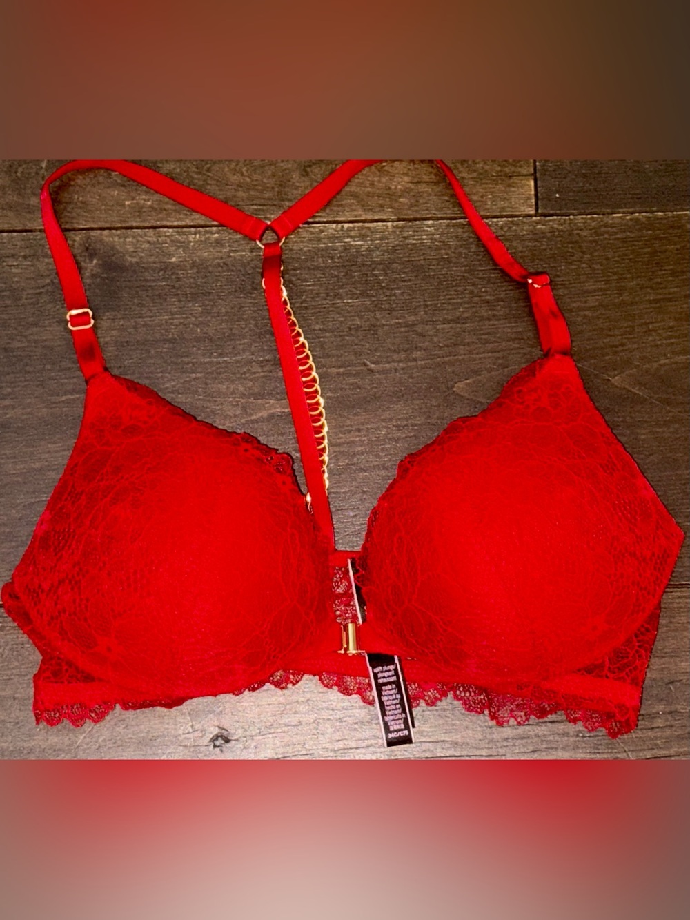 Victoria’s Secret Very Sexy Uplift Plunge Bra 34C Red Lace Front Close Racerback